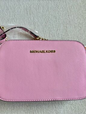 Michael Kors Pink Saffiano Leather Crossbody with Gold Hardware